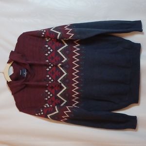 American Eagle Outfitters Men's Burgundy Multi-Color Hooded Sweater.